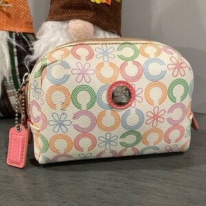 Coach Multicolor Signature Cosmetic Pouch - Pink Trim